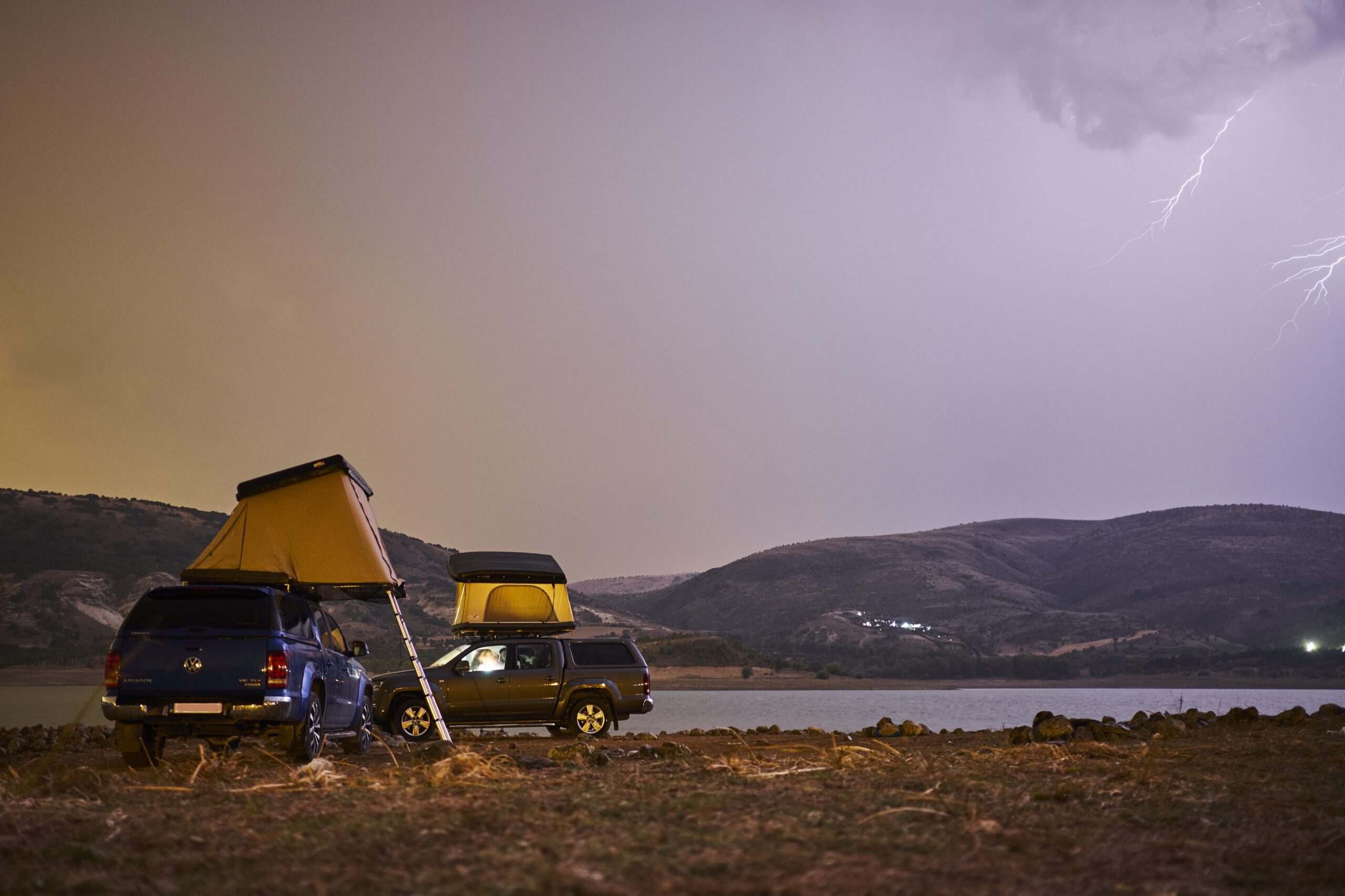 Travelling by van, spending the night by a lake